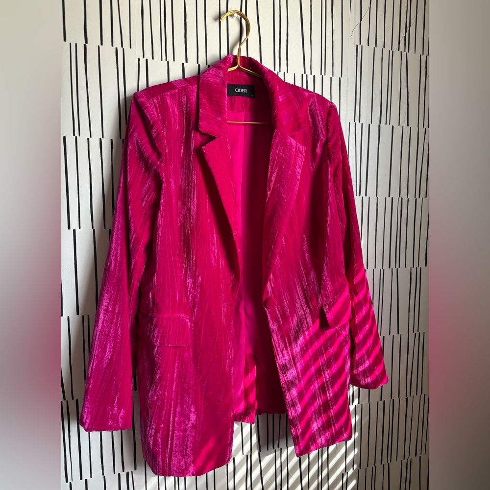 CIDER Size L Hot Pink/Fuschia Two Piece Crinkle Velvet Pink Suit